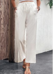 White Drawastring High Waisted Pocket Pants