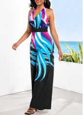 Ombre Tie Black Long V Neck Sleeveless Jumpsuit