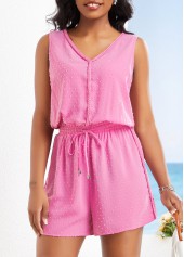 Drawstring Pink V Neck Sleeveless Regular Romper