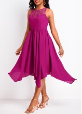 Handkerchief Hem Dark Reddish Lace Purple Dress