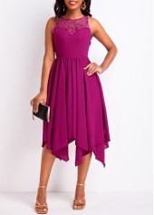 Handkerchief Hem Dark Reddish Lace Purple Dress