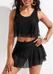 Mid Waisted Mesh Black Bikini Set