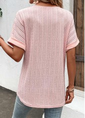 Button Dusty Pink Short Sleeve Split Neck Blouse