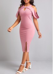 Cut Out Round Neck Pink Bodycon Dress