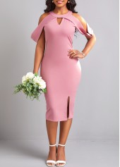 Cut Out Round Neck Pink Bodycon Dress