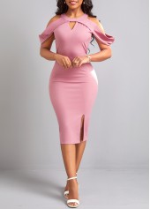Cut Out Round Neck Pink Bodycon Dress