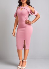 Cut Out Round Neck Pink Bodycon Dress