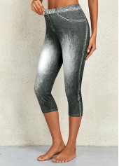 Flag Print Denim Blue Elastic Waist Leggings