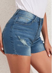 Skinny Pocket Denim Blue Zipper Fly Shorts