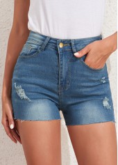 Skinny Pocket Denim Blue Zipper Fly Shorts