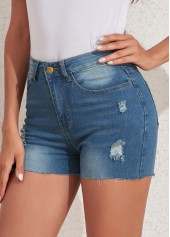 Skinny Pocket Denim Blue Zipper Fly Shorts