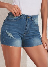 Skinny Pocket Denim Blue Zipper Fly Shorts