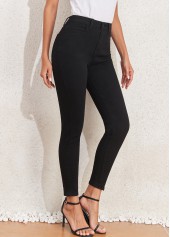 Zipper Fly Pocket Black Skinny High Waisted Jeans