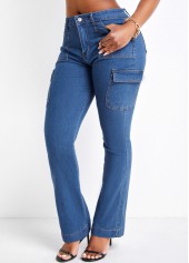 Zipper Fly Pocket Denim Blue Skinny Jeans