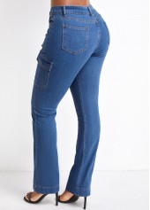 Zipper Fly Pocket Denim Blue Skinny Jeans