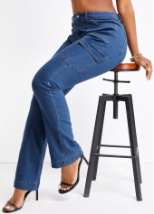 Zipper Fly Pocket Denim Blue Skinny Jeans