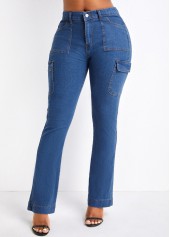 Zipper Fly Pocket Denim Blue Skinny Jeans