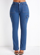 Zipper Fly Pocket Denim Blue Skinny Jeans