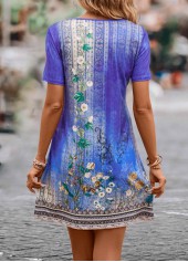 Floral Print Lightweight Purple Short V Neck Dress