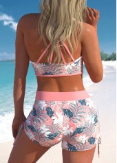 Pink Mid Waisted Floral Print Criss Cross Tankini Set
