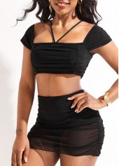 High Waisted Mesh Black Bikini Set