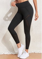Black Elastic Waist High Waisted Ankle Length Leggings