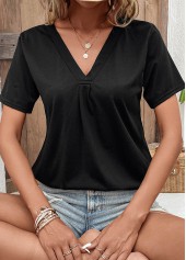 V Neck Black Short Sleeve T Shirt