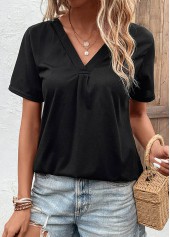 V Neck Black Short Sleeve T Shirt