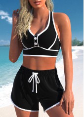 Quick Drying High Waisted Criss Cross Black Bikini Set