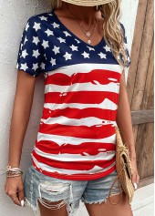 Flag Print Patchwork Multi Color T Shirt