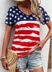 Flag Print Patchwork Multi Color T Shirt