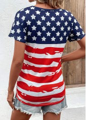 Flag Print Patchwork Multi Color T Shirt