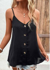 Black V Neck Button Camisole Top