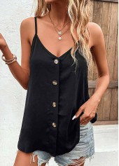 Black V Neck Button Camisole Top