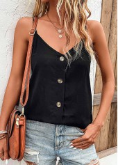 Black V Neck Button Camisole Top