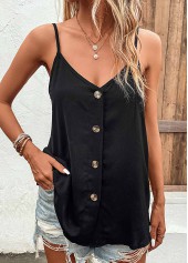 Black V Neck Button Camisole Top