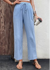 Light Blue Drawastring Pocket High Waisted Pants
