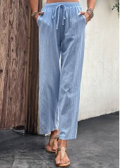 Light Blue Drawastring Pocket High Waisted Pants