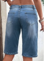 Dark Blue Button Fly Hole Denim Shorts