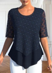 Layered Navy Short Sleeve Fake Two Piece Twinset