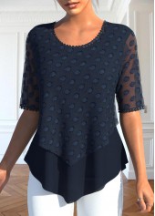 Layered Navy Short Sleeve Fake Two Piece Twinset