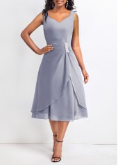 Heart Collar Asymmetry Grey Sleeveless Dress