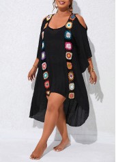 Black Patchwork Plus Size Weave Cover Up
