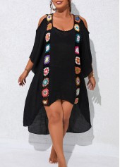 Black Patchwork Plus Size Weave Cover Up
