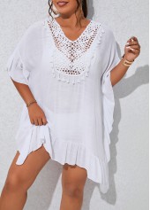 Patchwork White Plus Size Tassel Cover Up