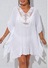 Patchwork White Plus Size Tassel Cover Up