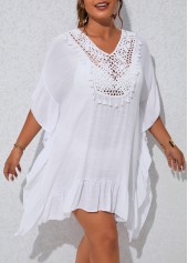 Patchwork White Plus Size Tassel Cover Up