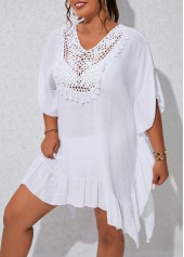 Patchwork White Plus Size Tassel Cover Up
