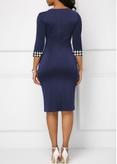Plaid Bowknot Blue Round Neck Bodycon Dress
