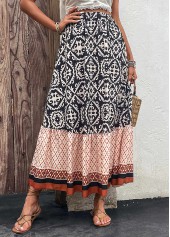 Tribal Print Patchwork Multi Color Maxi Skirt
